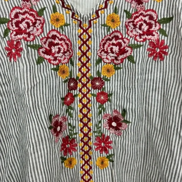 Savanna Jane Floral Embroidered Cotton Boxy Relaxed Striped Pullover Top Size 3X - Picture 4 of 8